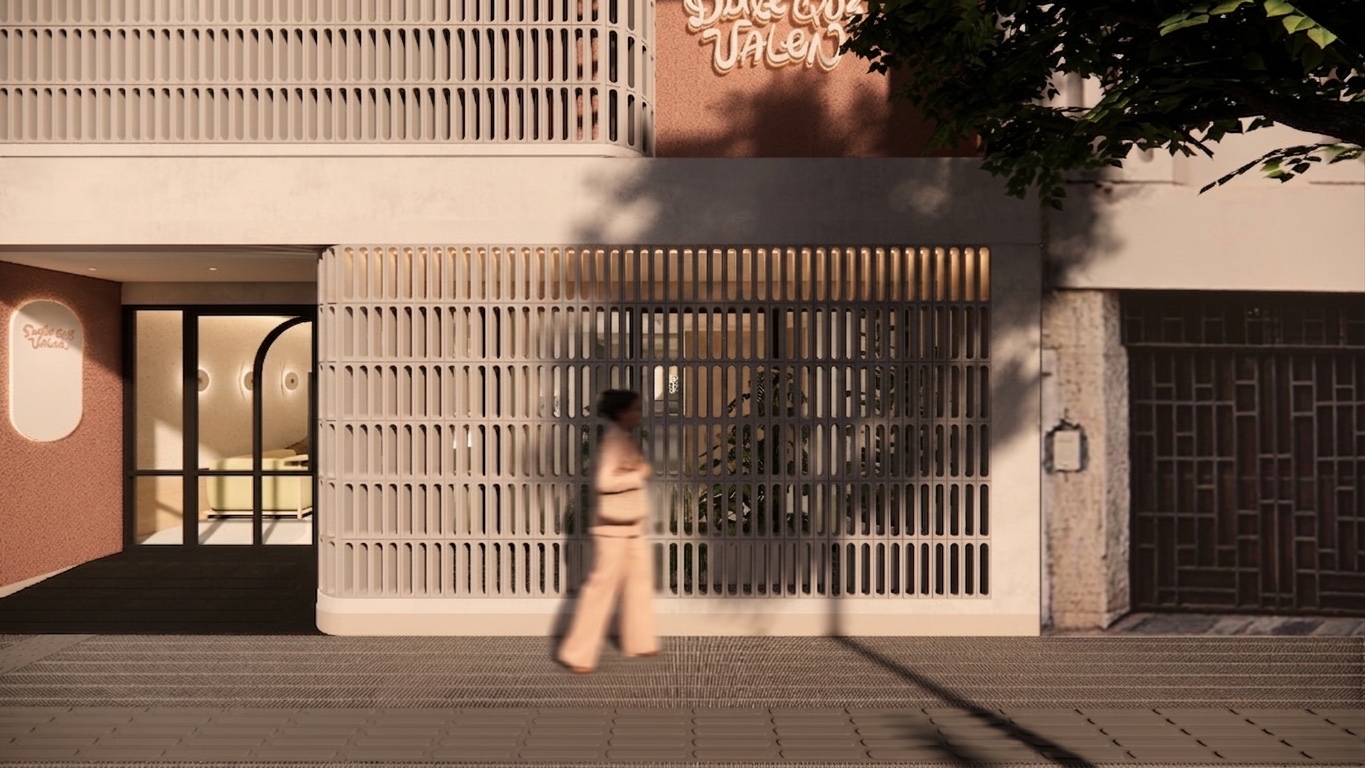 Detalle de la fachada y el acceso de la nueva sede