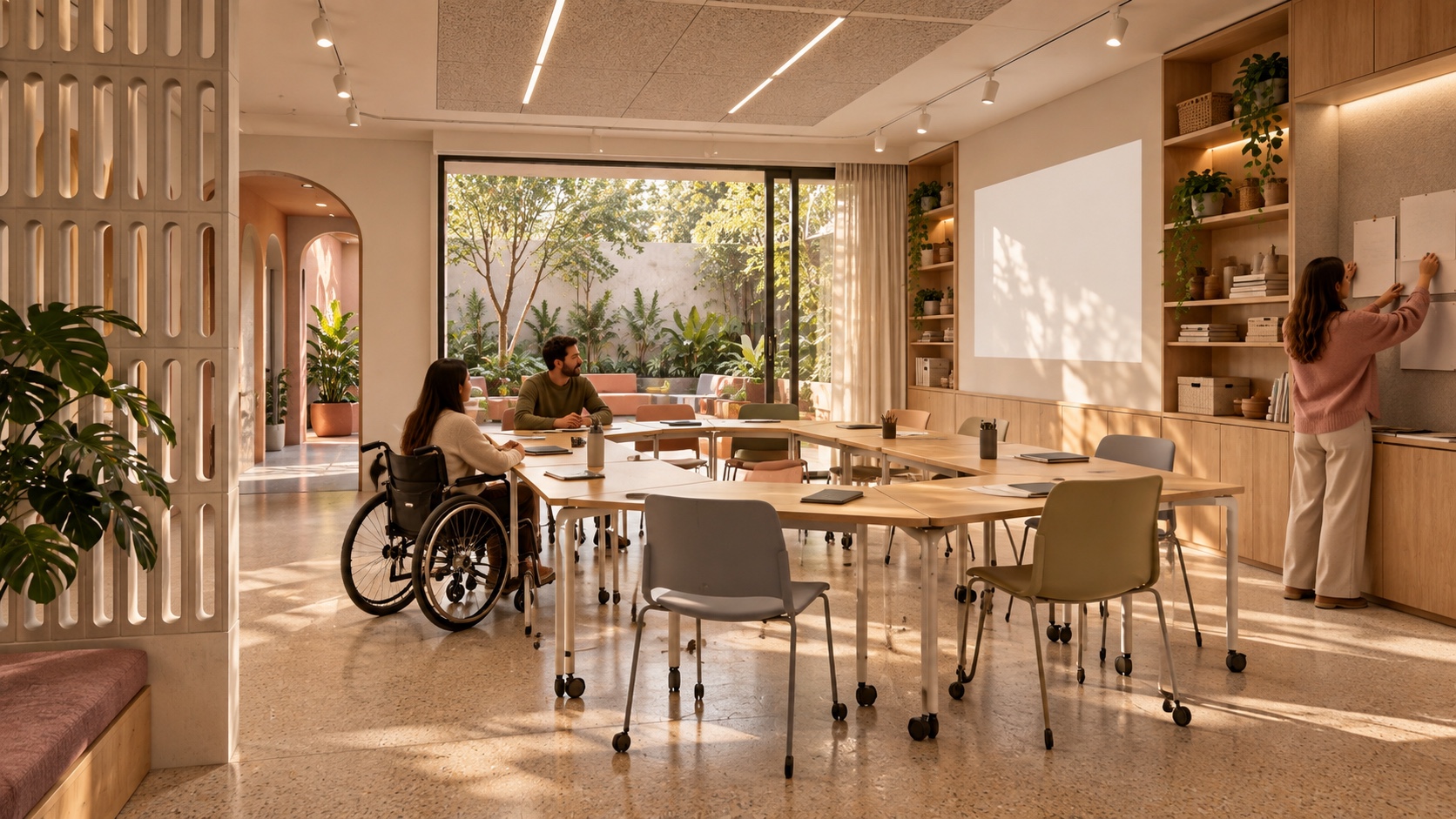 Visualización conceptual de un aula comunitaria multipropósito
